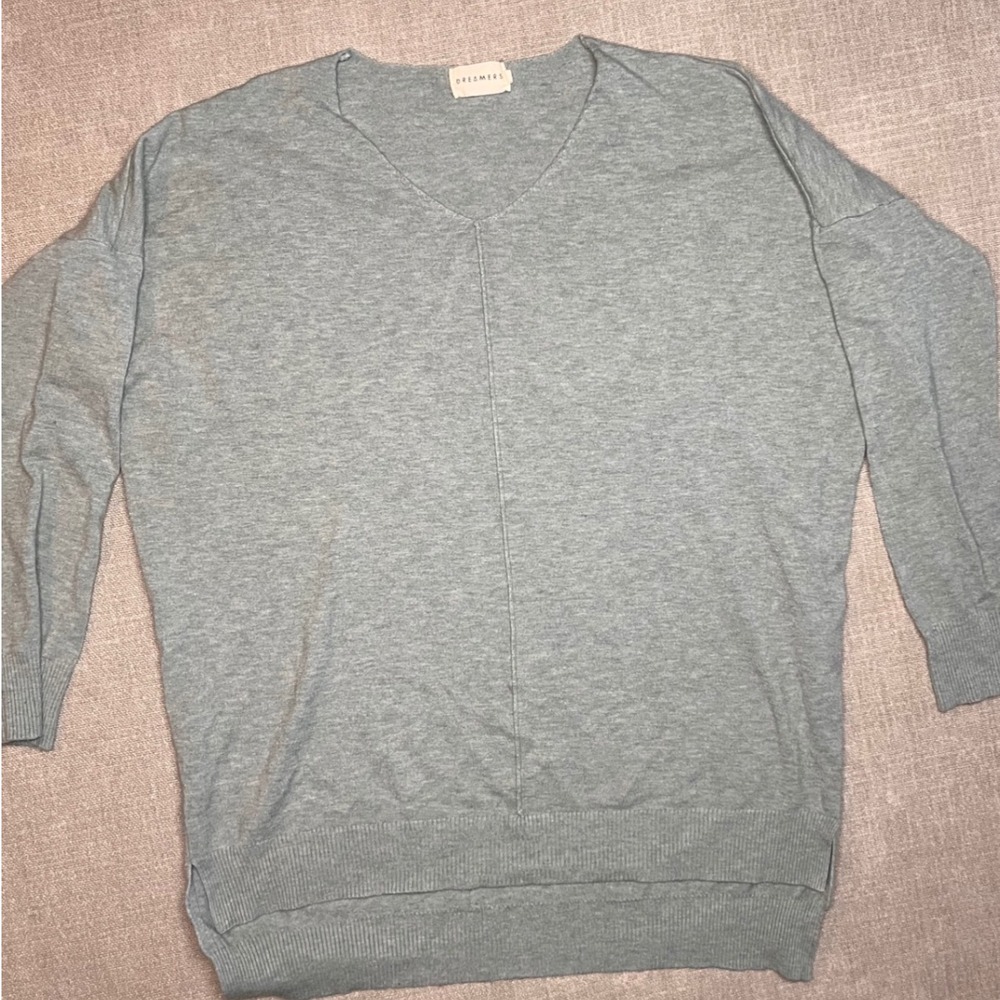 Dreamers Women's M/L Gray V-Neck Long Sleeve Knit‎ Sweater Cotton Rayon Tunic